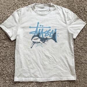Gildan Men White T-Shirt, StSsy White Shark Tee